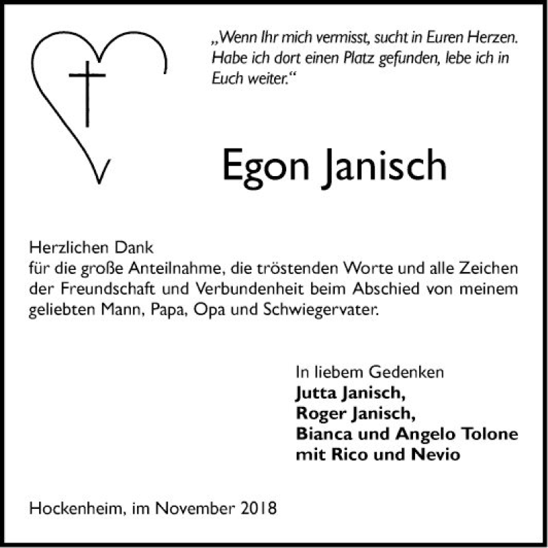 Traueranzeigen Von Egon Janisch Trauerportal Ihrer Tageszeitung