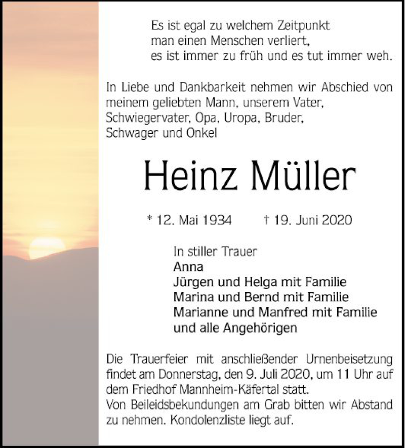 Traueranzeigen Von Heinz M Ller Trauerportal Ihrer Tageszeitung