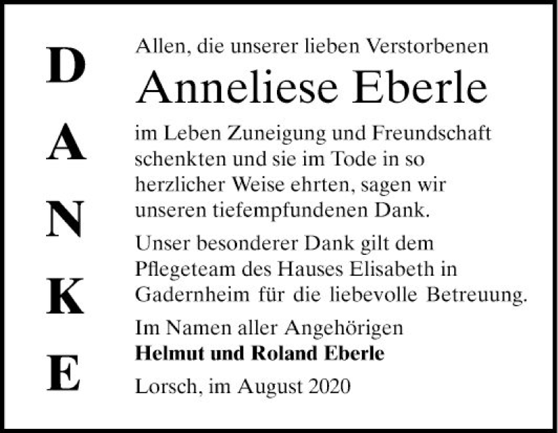 Traueranzeigen Von Anneliese Eberle Trauerportal Ihrer Tageszeitung