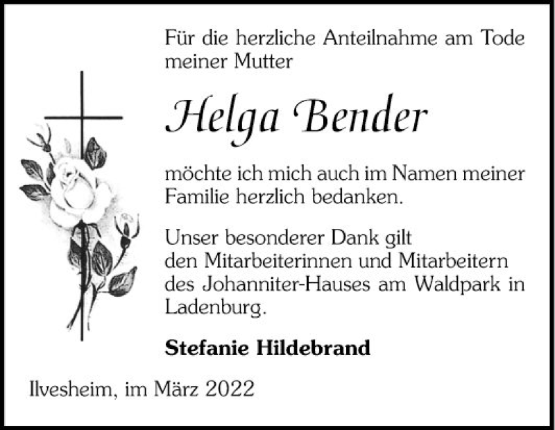 Traueranzeigen Von Helga Bender Trauerportal Ihrer Tageszeitung