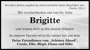 Traueranzeige von Brigitte Schorz von Fränkische Nachrichten