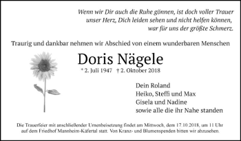 Traueranzeige von Doris Nägele von Mannheimer Morgen