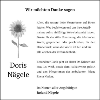 Traueranzeige von Doris Nägele von Mannheimer Morgen