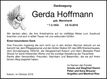 Traueranzeige von Gerda Hoffmann von Schwetzinger Zeitung