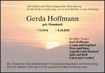 Traueranzeige von Gerda Hoffmann von Schwetzinger Zeitung