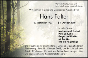 Traueranzeige von Hans Falter von Bergsträßer Anzeiger