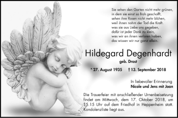 Traueranzeige von Hildegard Degenhardt von Bergsträßer Anzeiger