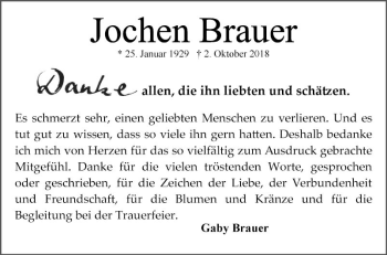 Traueranzeige von Jochen Brauer von Mannheimer Morgen