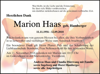 Traueranzeige von Marion Haas von Südhessen Morgen