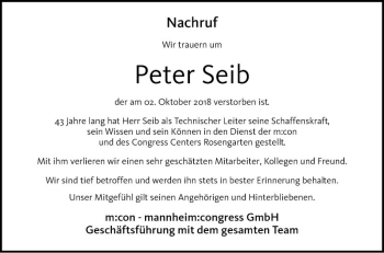 Traueranzeige von Peter Seib von Mannheimer Morgen