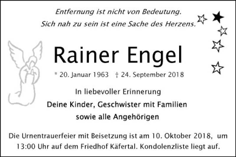  Traueranzeige für Rainer Engel vom 06.10.2018 aus Mannheimer Morgen
