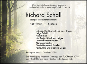 Traueranzeige von Richard Schall von Schwetzinger Zeitung