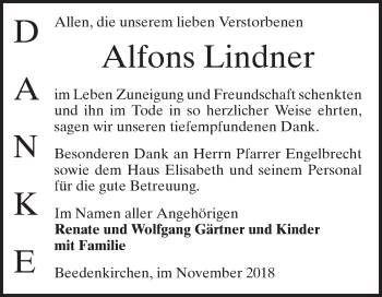 Traueranzeige von Alfons Lindner von Bergsträßer Anzeiger