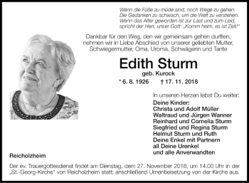Traueranzeige von Edith Sturm von Fränkische Nachrichten