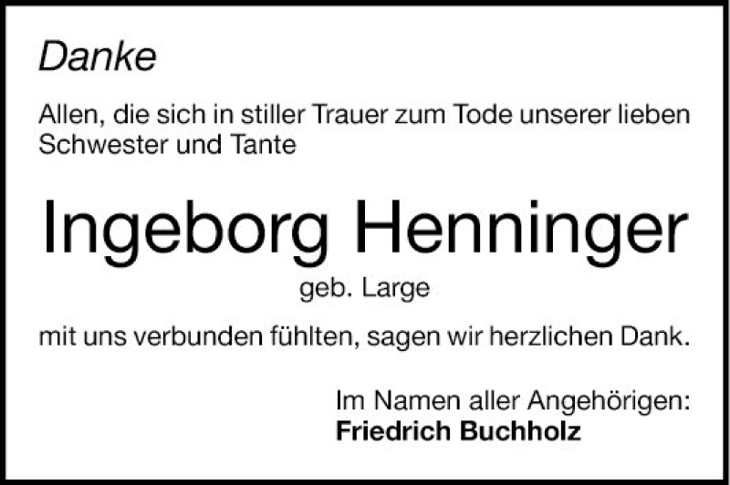  Traueranzeige für Ingeborg Henninger vom 24.11.2018 aus Mannheimer Morgen