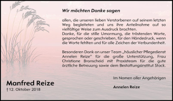 Traueranzeige von Manfred Reize von Mannheimer Morgen