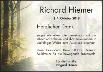 Traueranzeige von Richard Hiemer von Bergsträßer Anzeiger