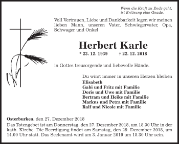 Traueranzeige von Herbert Karle 