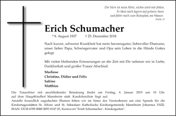 Traueranzeige von Erich Schumacher von Mannheimer Morgen