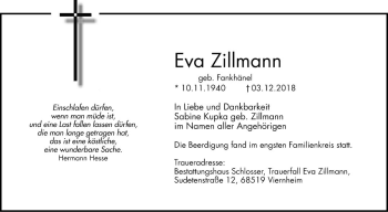 Traueranzeige von Eva Zillmann von Mannheimer Morgen
