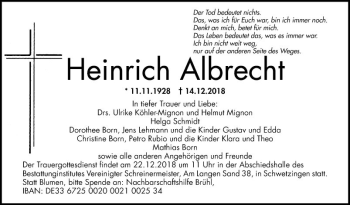 Traueranzeige von Heinrich Albrecht von Schwetzinger Zeitung