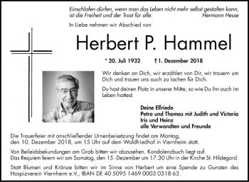 Traueranzeige von Herbert P. Hammel von Südhessen Morgen