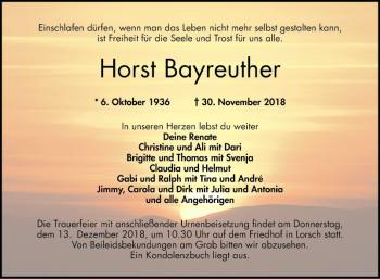 Traueranzeige von Horst Bayreuther von Bergsträßer Anzeiger