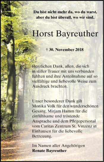 Traueranzeige von Horst Bayreuther von Bergsträßer Anzeiger