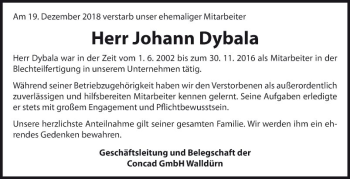 Traueranzeige von Johann Dybala von Fränkische Nachrichten