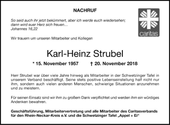 Traueranzeige von Karl-Heinz Strubel von Schwetzinger Zeitung