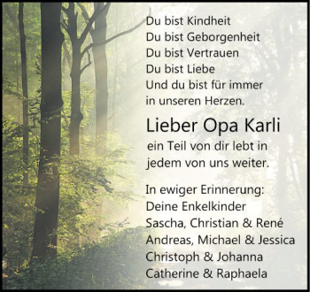 Traueranzeige von Karli  von Fränkische Nachrichten