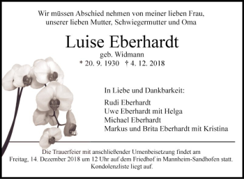 Traueranzeige von Luise Eberhardt von Mannheimer Morgen