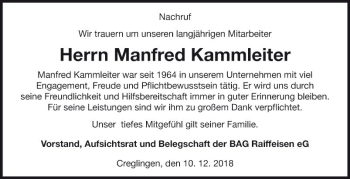 Traueranzeige von Manfred Kammleiter von Fränkische Nachrichten
