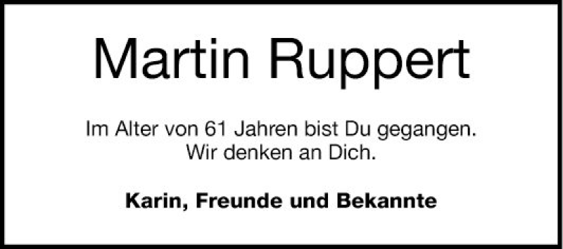  Traueranzeige für Martin Ruppert vom 22.12.2018 aus Mannheimer Morgen