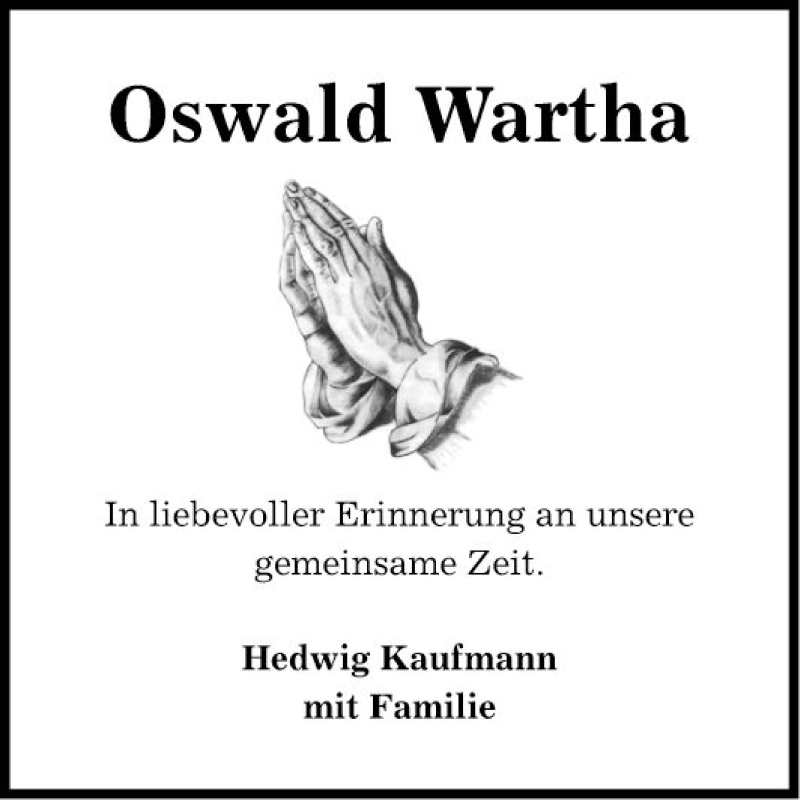  Traueranzeige für Oswald Wartha vom 22.12.2018 aus Fränkische Nachrichten