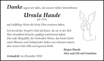 Traueranzeige von Ursula Haude von Fränkische Nachrichten