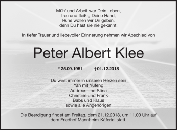 Traueranzeige von Peter Albert Klee 