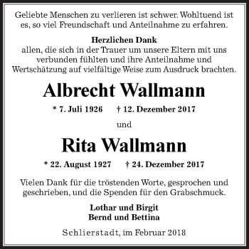 Traueranzeige von Albrecht Wallmann von Fränkische Nachrichten