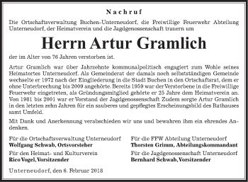 Traueranzeige von Artur Gramlich von Fränkische Nachrichten