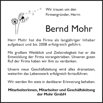 Traueranzeige von Bernd Mohr von Mannheimer Morgen