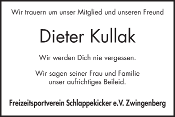 Traueranzeige von Dieter Kullak von Bergsträßer Anzeiger