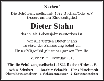 Traueranzeige von Dieter Stahn von Fränkische Nachrichten