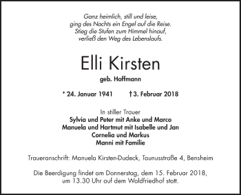 Traueranzeige von Elli Kirsten von Bergsträßer Anzeiger