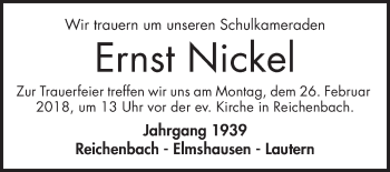 Traueranzeige von Ernst Nickel von Bergsträßer Anzeiger