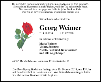 Traueranzeige von Georg Weimer von Bergsträßer Anzeiger