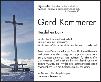 Traueranzeige von Gerd Kemmerer von Bergsträßer Anzeiger