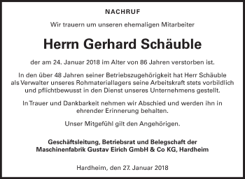 Traueranzeige von Gerhard Schäuble von Fränkische Nachrichten