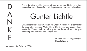 Traueranzeige von Gunter Lichtle von Mannheimer Morgen