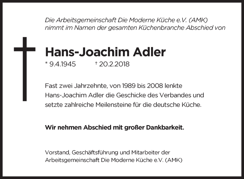  Traueranzeige für Hans-Joachim Adler vom 24.02.2018 aus Mannheimer Morgen