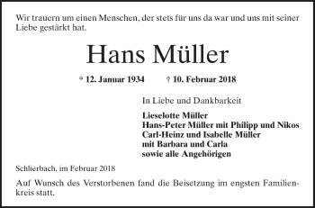 Traueranzeige von Hans Müller von Bergsträßer Anzeiger